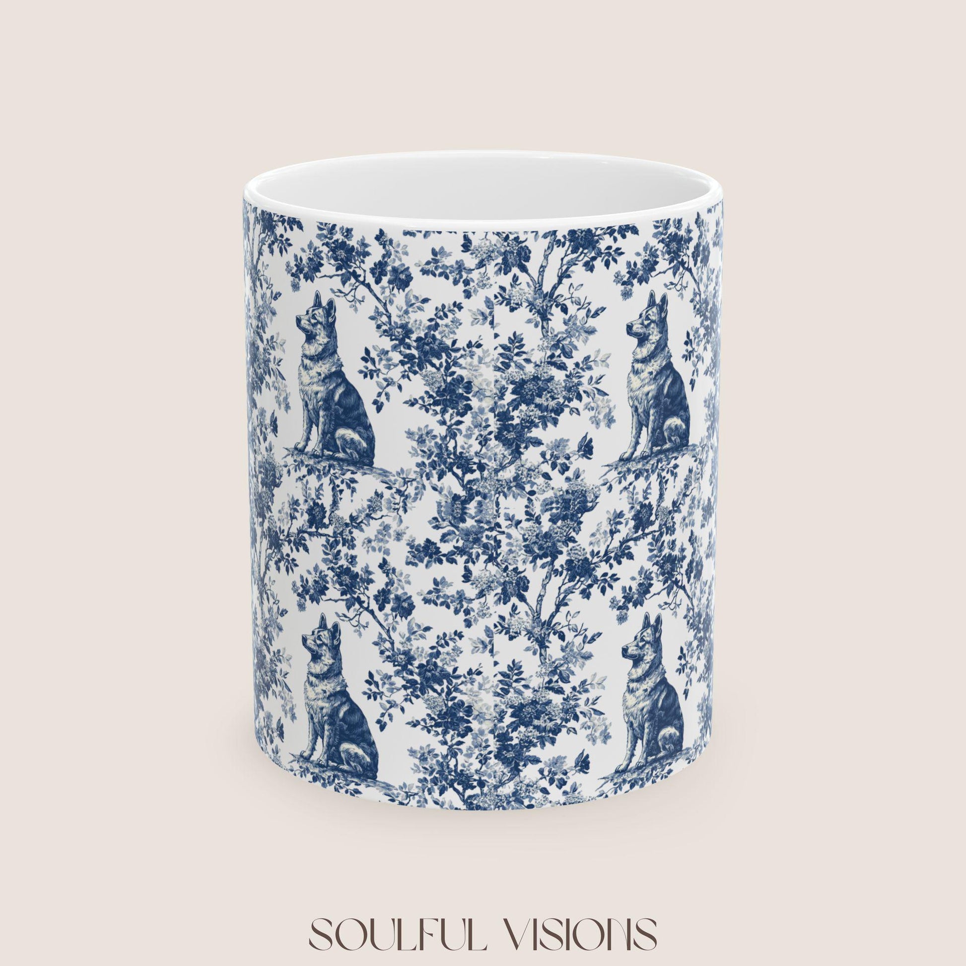 German Shepherd French Blue Toile de Jouy Mug, toile de jouy, German Shepherd ceramic mug, shepherd mugs, Shepherd Lover Gifts, Dog mug