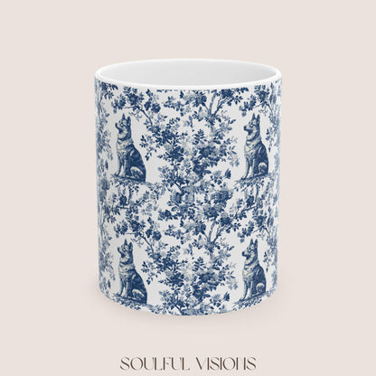 German Shepherd French Blue Toile de Jouy Mug, toile de jouy, German Shepherd ceramic mug, shepherd mugs, Shepherd Lover Gifts, Dog mug