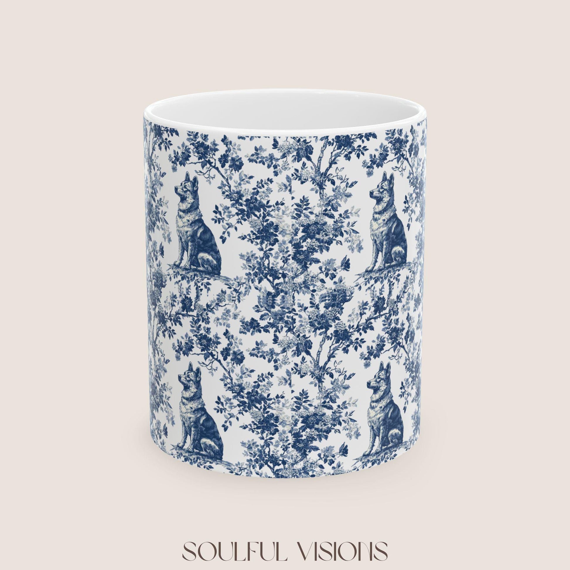 German Shepherd French Blue Toile de Jouy Mug, toile de jouy, German Shepherd ceramic mug, shepherd mugs, Shepherd Lover Gifts, Dog mug