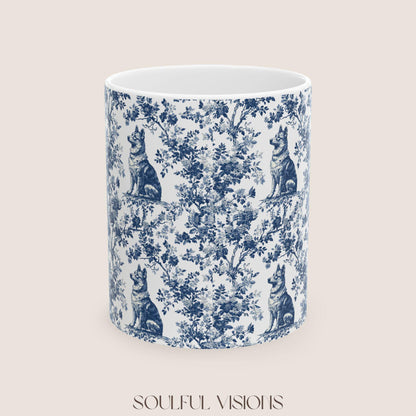 German Shepherd French Blue Toile de Jouy Mug, toile de jouy, German Shepherd ceramic mug, shepherd mugs, Shepherd Lover Gifts, Dog mug