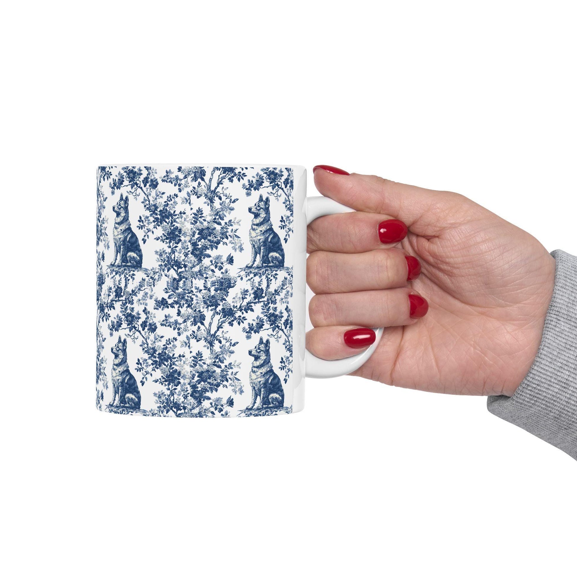 German Shepherd French Blue Toile de Jouy Mug, toile de jouy, German Shepherd ceramic mug, shepherd mugs, Shepherd Lover Gifts, Dog mug
