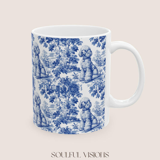 Poodle French Blue Toile de Jouy Mug, Dog Coffee Mugs, Poodle Coffee Mug 15 oz 11 oz, Poodle Mom Gifts, Poodle Mugs, Poodle Lover Gift