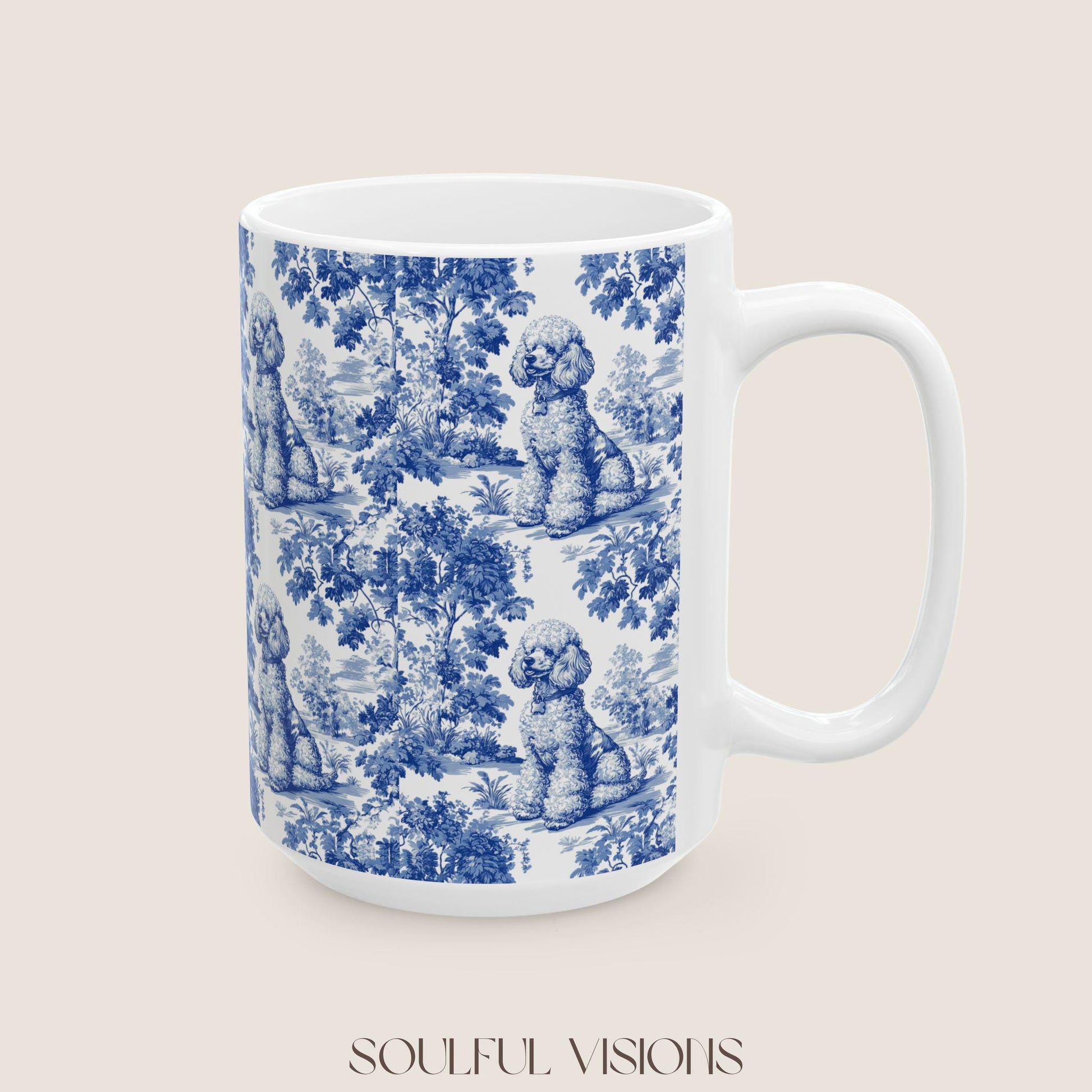 Poodle French Blue Toile de Jouy Mug, Dog Coffee Mugs, Poodle Coffee Mug 15 oz 11 oz, Poodle Mom Gifts, Poodle Mugs, Poodle Lover Gift