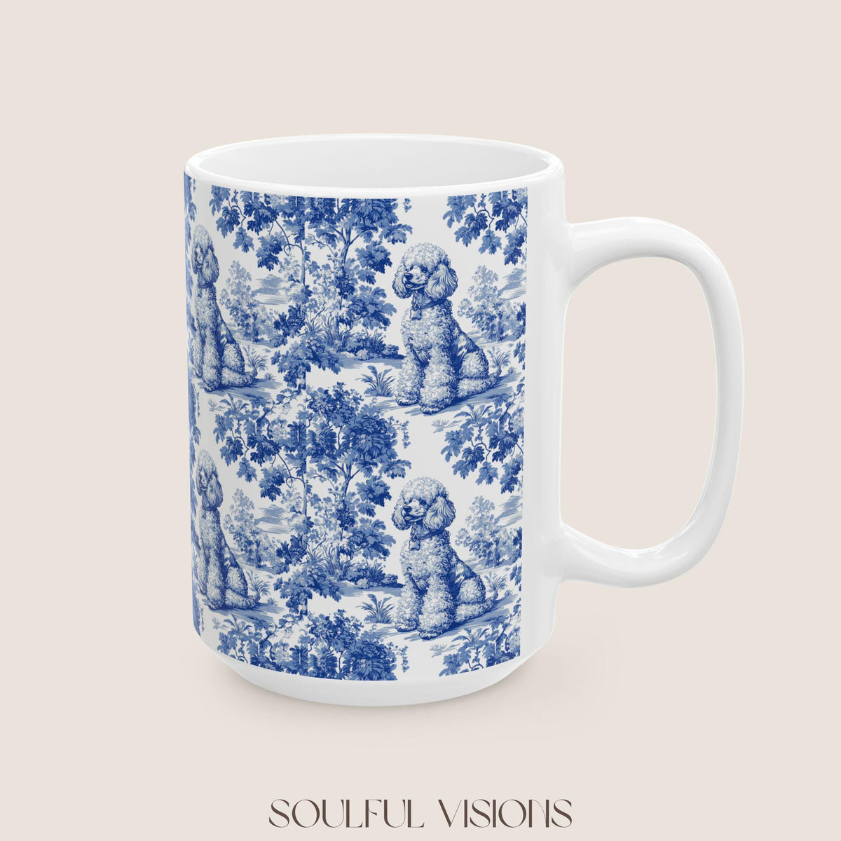 Poodle French Blue Toile de Jouy Mug, Dog Coffee Mugs, Poodle Coffee Mug 15 oz 11 oz, Poodle Mom Gifts, Poodle Mugs, Poodle Lover Gift