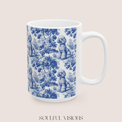 Poodle French Blue Toile de Jouy Mug, Dog Coffee Mugs, Poodle Coffee Mug 15 oz 11 oz, Poodle Mom Gifts, Poodle Mugs, Poodle Lover Gift