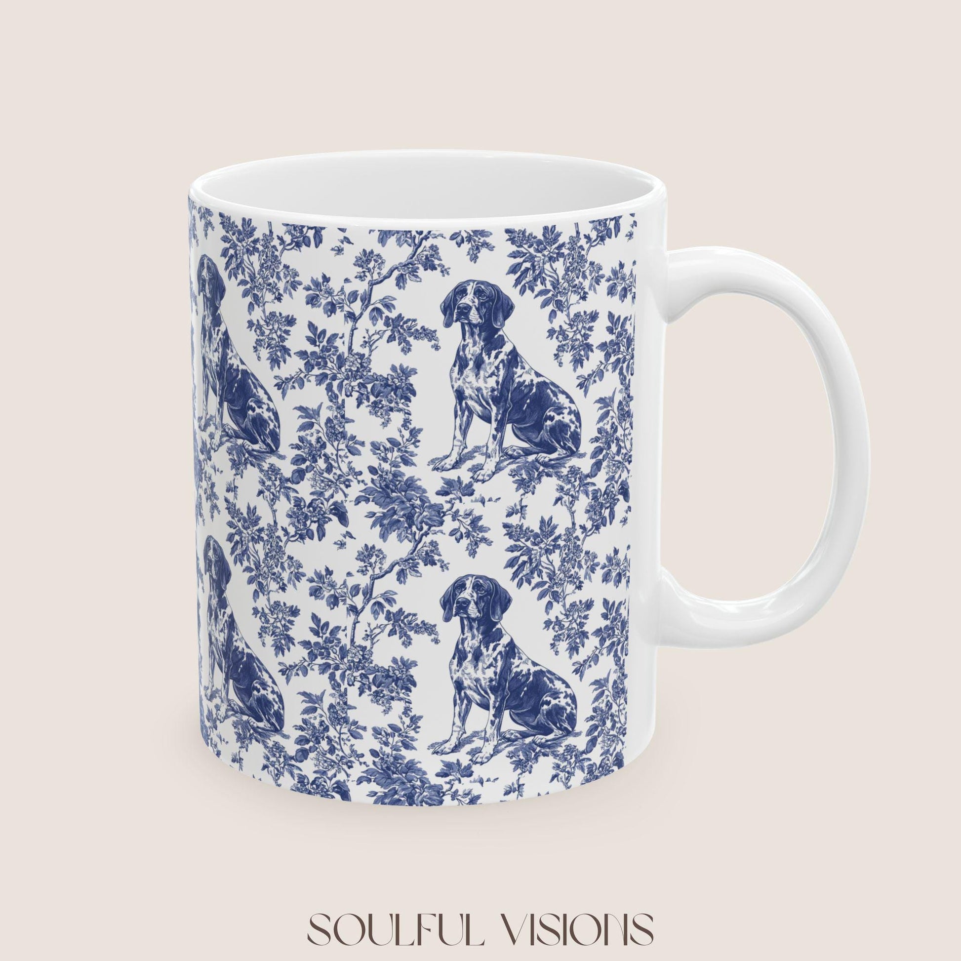 Pointer French Blue Toile de Jouy Mug, GSP Coffee Mug 15 oz 11 oz, Pointer Mom Mug, German Shorthaired Pointer Gifts, GSP, GSP Gifts