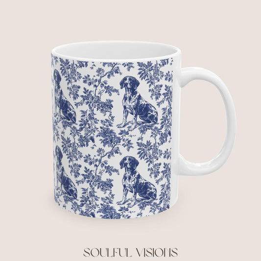 Pointer French Blue Toile de Jouy Mug, GSP Coffee Mug 15 oz 11 oz, Pointer Mom Mug, German Shorthaired Pointer Gifts, GSP, GSP Gifts