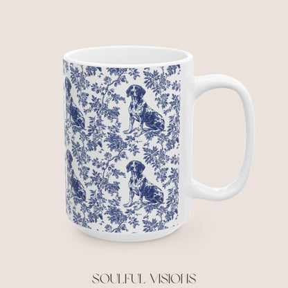Pointer French Blue Toile de Jouy Mug, GSP Coffee Mug 15 oz 11 oz, Pointer Mom Mug, German Shorthaired Pointer Gifts, GSP, GSP Gifts