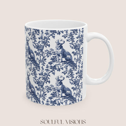 Labrador French Toile de Jouy Mug, Blue toile de jouy, Labrador Retriever mugs, Lab Mom Mugs, Labrador Lover Gifts, Labrador mug