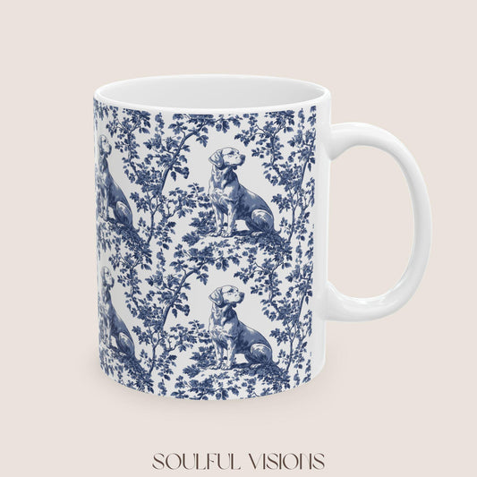 Labrador French Toile de Jouy Mug, Blue toile de jouy, Labrador Retriever mugs, Lab Mom Mugs, Labrador Lover Gifts, Labrador mug