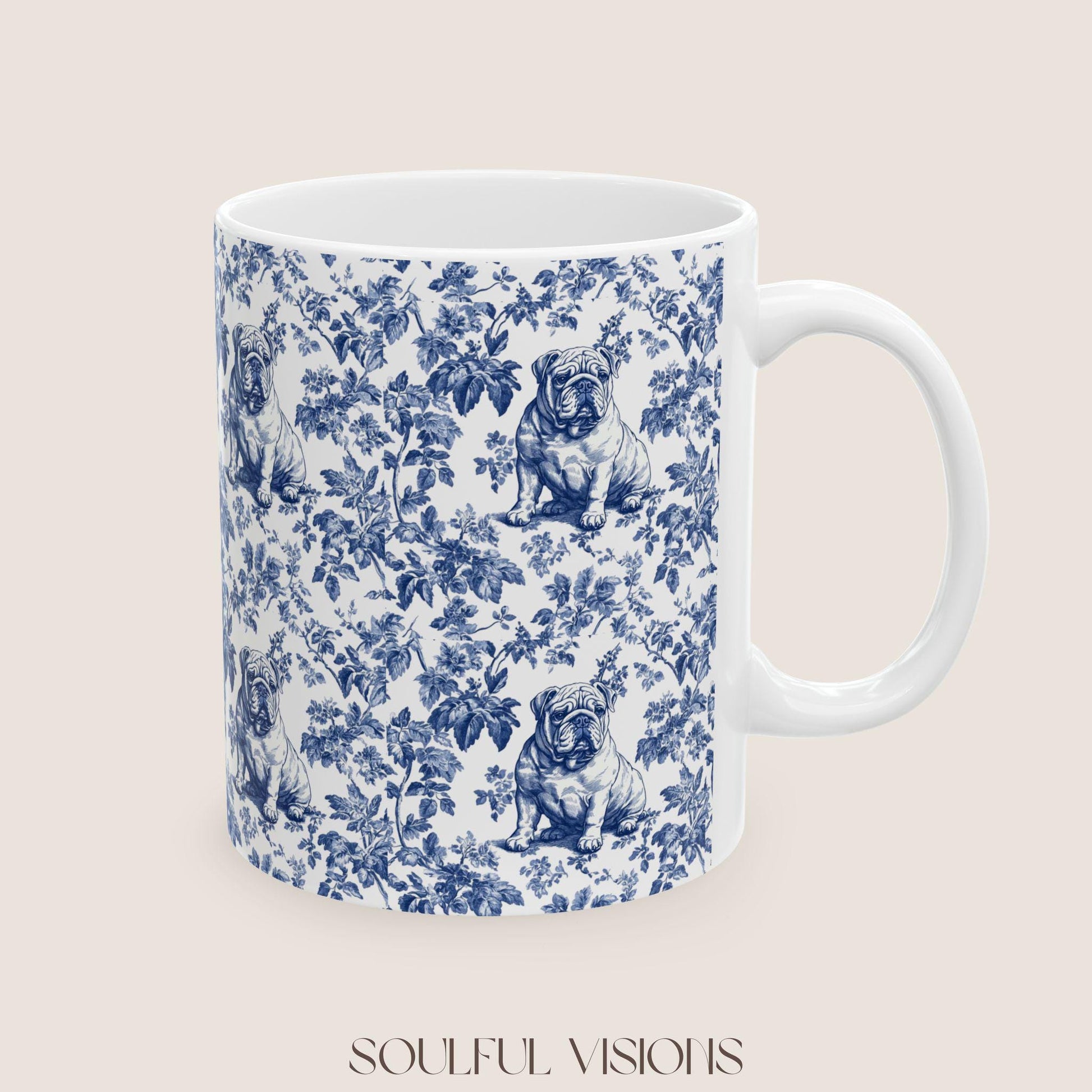 English Bulldog French Toile De Jouy Mug, English Bulldog Mug, English Bulldog gifts, English Bulldog, English Bulldog mom, Bulldog Mug Gift