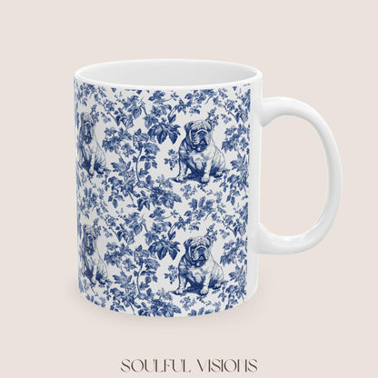English Bulldog French Toile De Jouy Mug, English Bulldog Mug, English Bulldog gifts, English Bulldog, English Bulldog mom, Bulldog Mug Gift