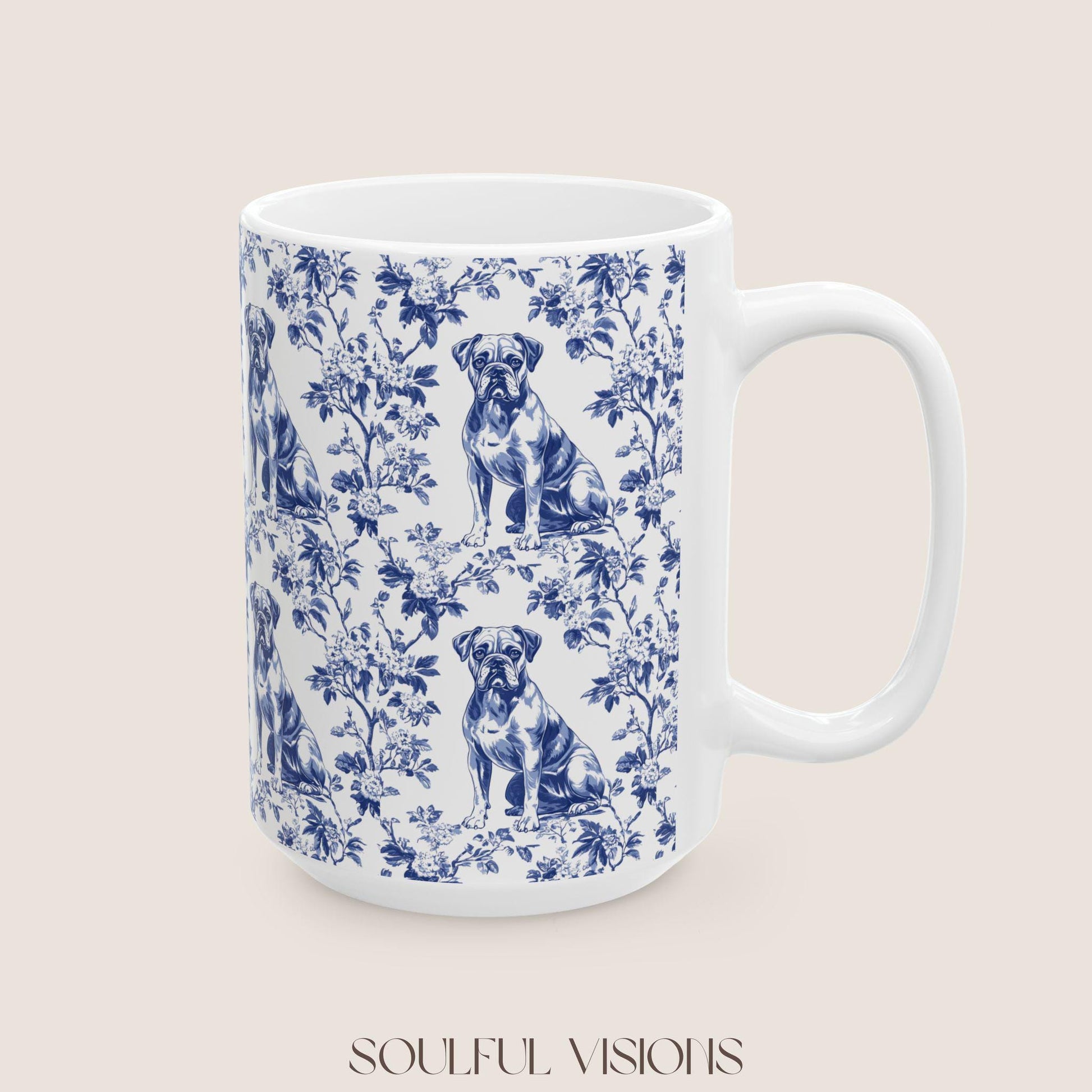Boxer Dog French Toile De Jouy Mug, boxer dog Mug, Boxer, boxer dog gifts, boxer dog mom, boxer dog gift, Dog blue toile mug
