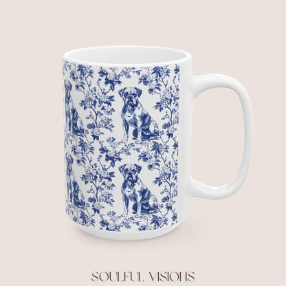 Boxer Dog French Toile De Jouy Mug, boxer dog Mug, Boxer, boxer dog gifts, boxer dog mom, boxer dog gift, Dog blue toile mug