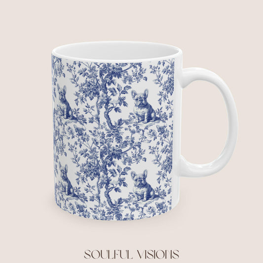 French Bulldog French Toile De Jouy Mug, French Bulldog Mug, Frenchie mom, French Bulldog, French Bulldog Lover gift, Frenchie Coffee Mug