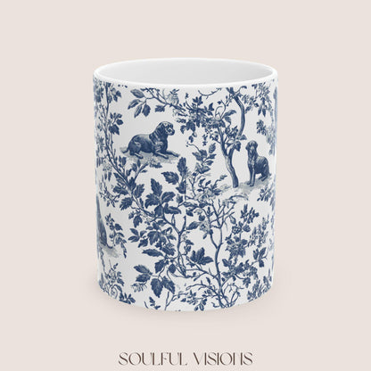 Labrador French Toile de Jouy Mug, Blue toile de jouy, Labrador Retriever mugs, Lab Mom Mugs, Labrador Lover Gifts, Labrador mug