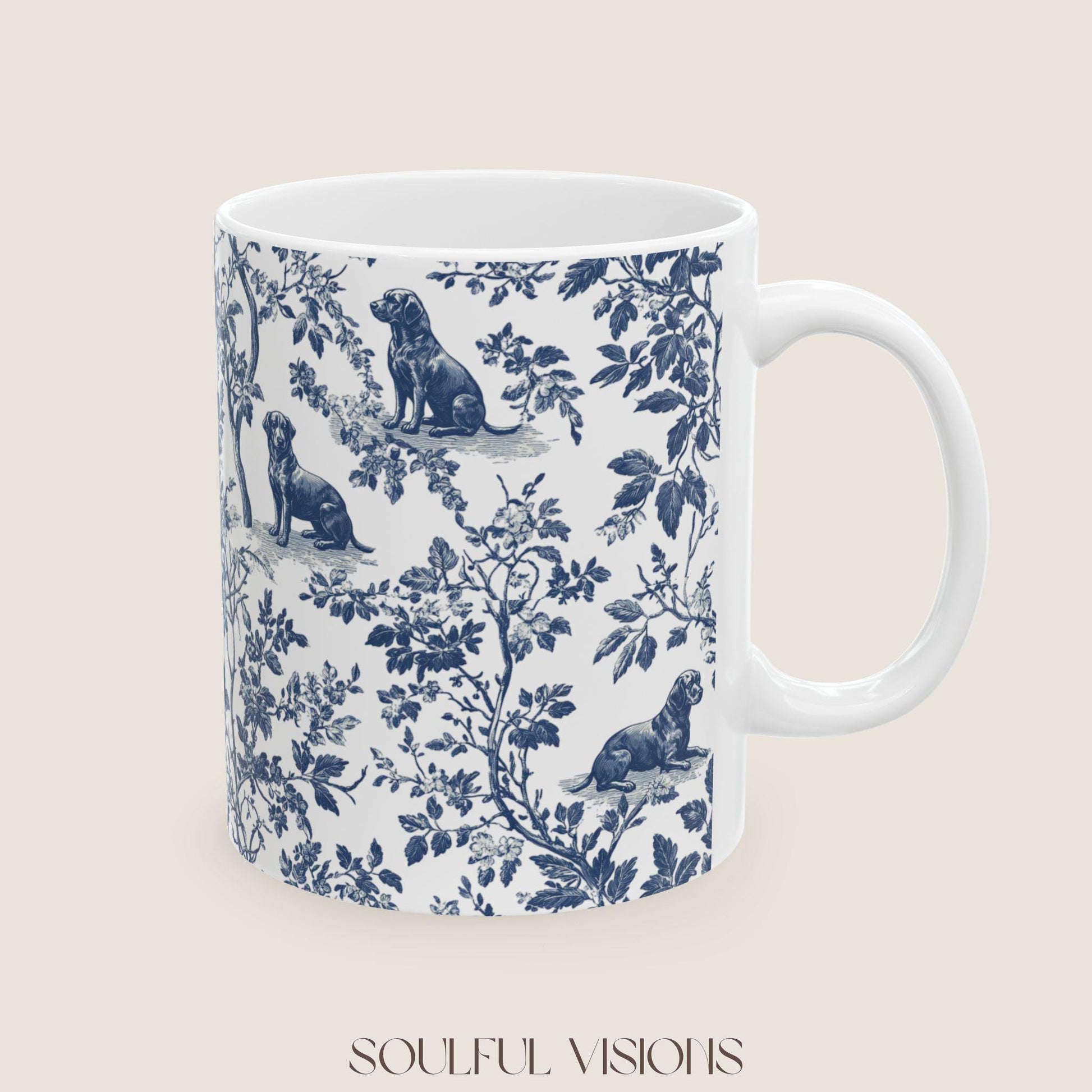 Labrador French Toile de Jouy Mug, Blue toile de jouy, Labrador Retriever mugs, Lab Mom Mugs, Labrador Lover Gifts, Labrador mug