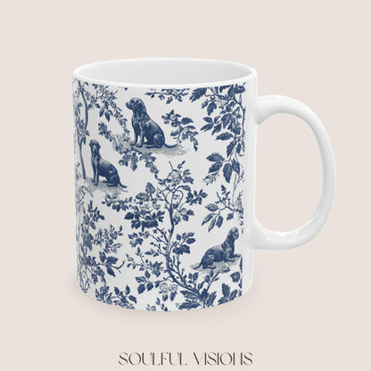 Labrador French Toile de Jouy Mug, Blue toile de jouy, Labrador Retriever mugs, Lab Mom Mugs, Labrador Lover Gifts, Labrador mug