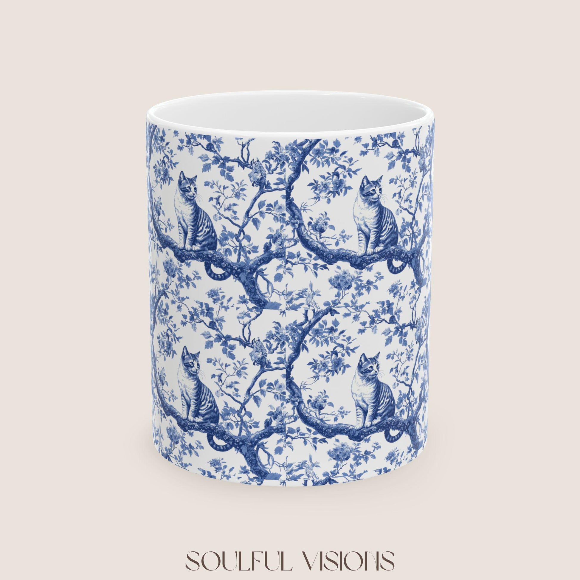 Bengal Cat French blue toile De Jouy Mug, Cat Mom Mug, Bengal Cat Mug, Gift for Bengal Cat Owner, Bengal Cat Gift, Bengal cat Coffee Cup