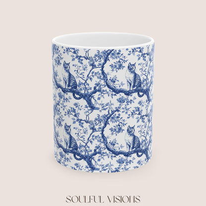 Bengal Cat French blue toile De Jouy Mug, Cat Mom Mug, Bengal Cat Mug, Gift for Bengal Cat Owner, Bengal Cat Gift, Bengal cat Coffee Cup