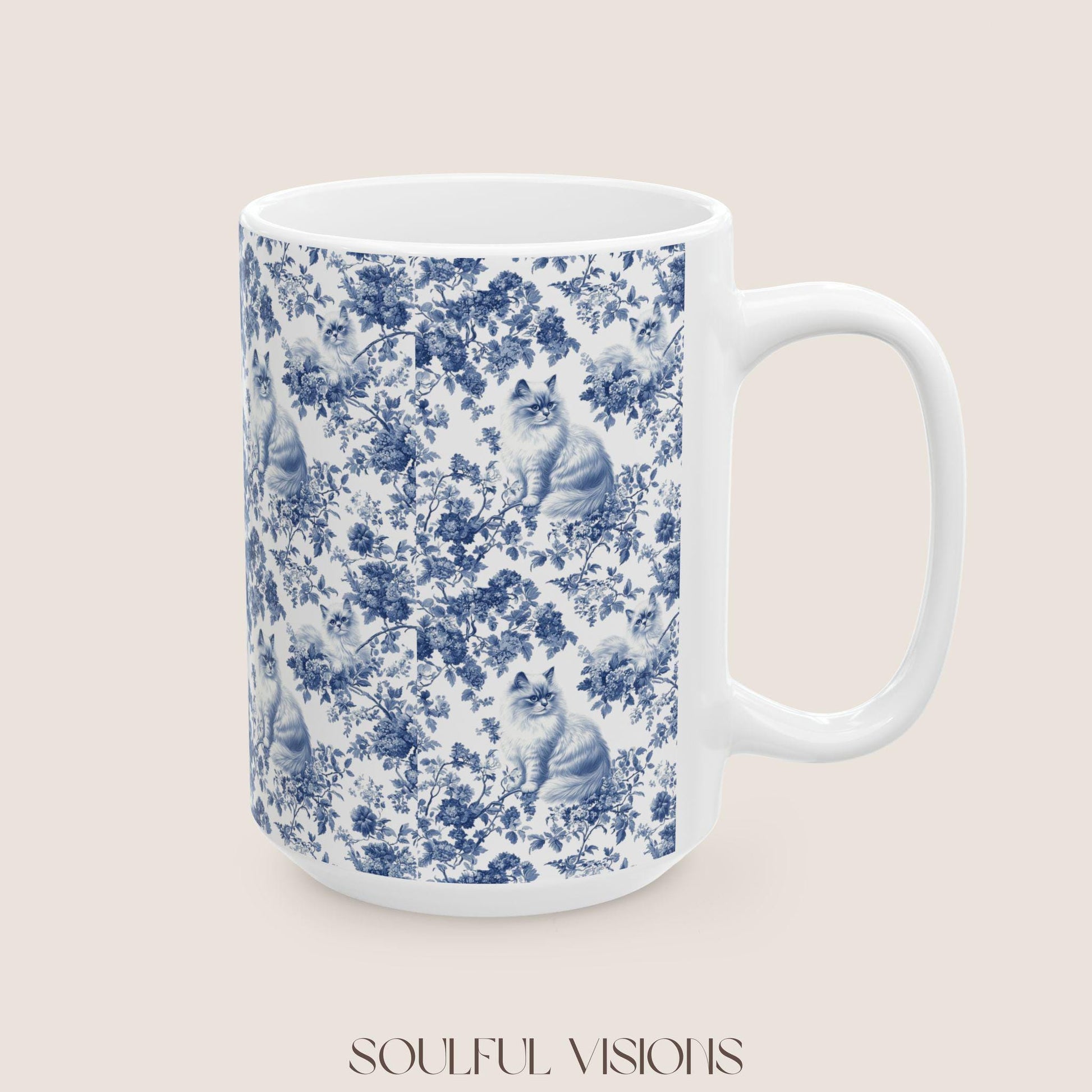 Ragdoll Cat Blue French Toile De Jouy Mug, Ragdoll Mug, Ragdoll cat mom, Ragdoll gift, Ragdoll Cat, Cat Toile Mug, Cat mom Mug, Ragdoll Gits
