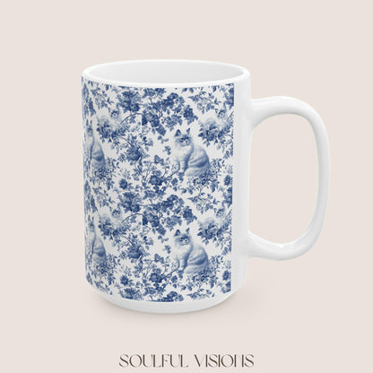 Ragdoll Cat Blue French Toile De Jouy Mug, Ragdoll Mug, Ragdoll cat mom, Ragdoll gift, Ragdoll Cat, Cat Toile Mug, Cat mom Mug, Ragdoll Gits