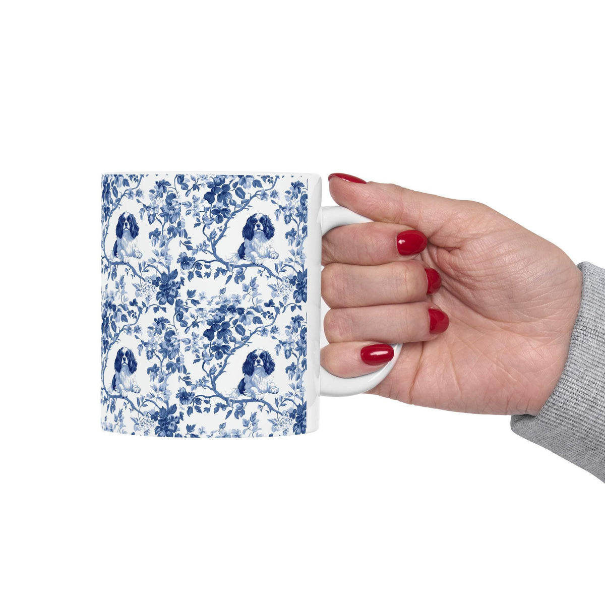Cavalier King Charles Spaniel French Blue Toile de Jouy Mug, Blue toile de jouy Mug, Cavalier mug, Cavalier Spaniel Gift, Cavalier Spaniel