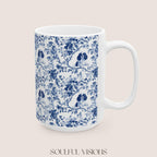 Cavalier King Charles Spaniel French Blue Toile de Jouy Mug, Blue toile de jouy Mug, Cavalier mug, Cavalier Spaniel Gift, Cavalier Spaniel