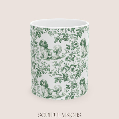 Cavalier King Charles Spaniel French Pastel Toile de Jouy Mug, Pastel Green toile Mug, Cavalier mug, Cavalier Spaniel Gift, Cavalier Spaniel