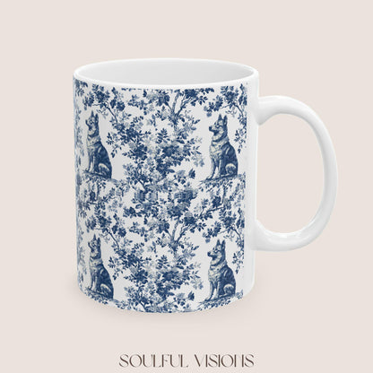 German Shepherd French Blue Toile de Jouy Mug, toile de jouy, German Shepherd ceramic mug, shepherd mugs, Shepherd Lover Gifts, Dog mug