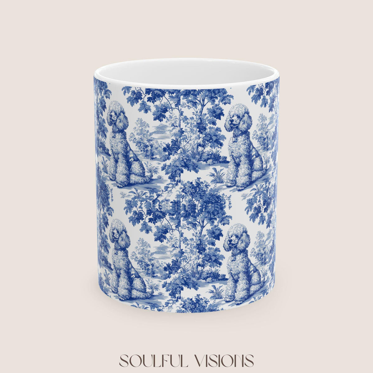 Poodle French Blue Toile de Jouy Mug, Dog Coffee Mugs, Poodle Coffee Mug 15 oz 11 oz, Poodle Mom Gifts, Poodle Mugs, Poodle Lover Gift