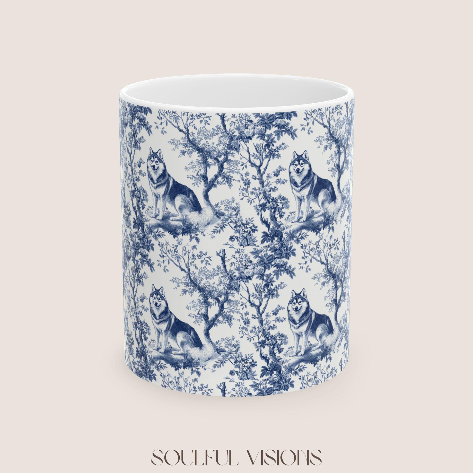 Husky French Blue Toile De Jouy Mug, Siberian Husky, Husky, Siberian Husky Mugs, Siberian Husky Lover, Husky dog mom, Husky Mug