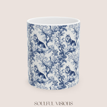 Husky French Blue Toile De Jouy Mug, Siberian Husky, Husky, Siberian Husky Mugs, Siberian Husky Lover, Husky dog mom, Husky Mug