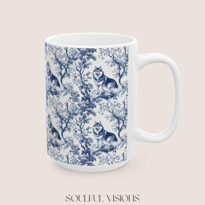 Husky French Blue Toile De Jouy Mug, Siberian Husky, Husky, Siberian Husky Mugs, Siberian Husky Lover, Husky dog mom, Husky Mug