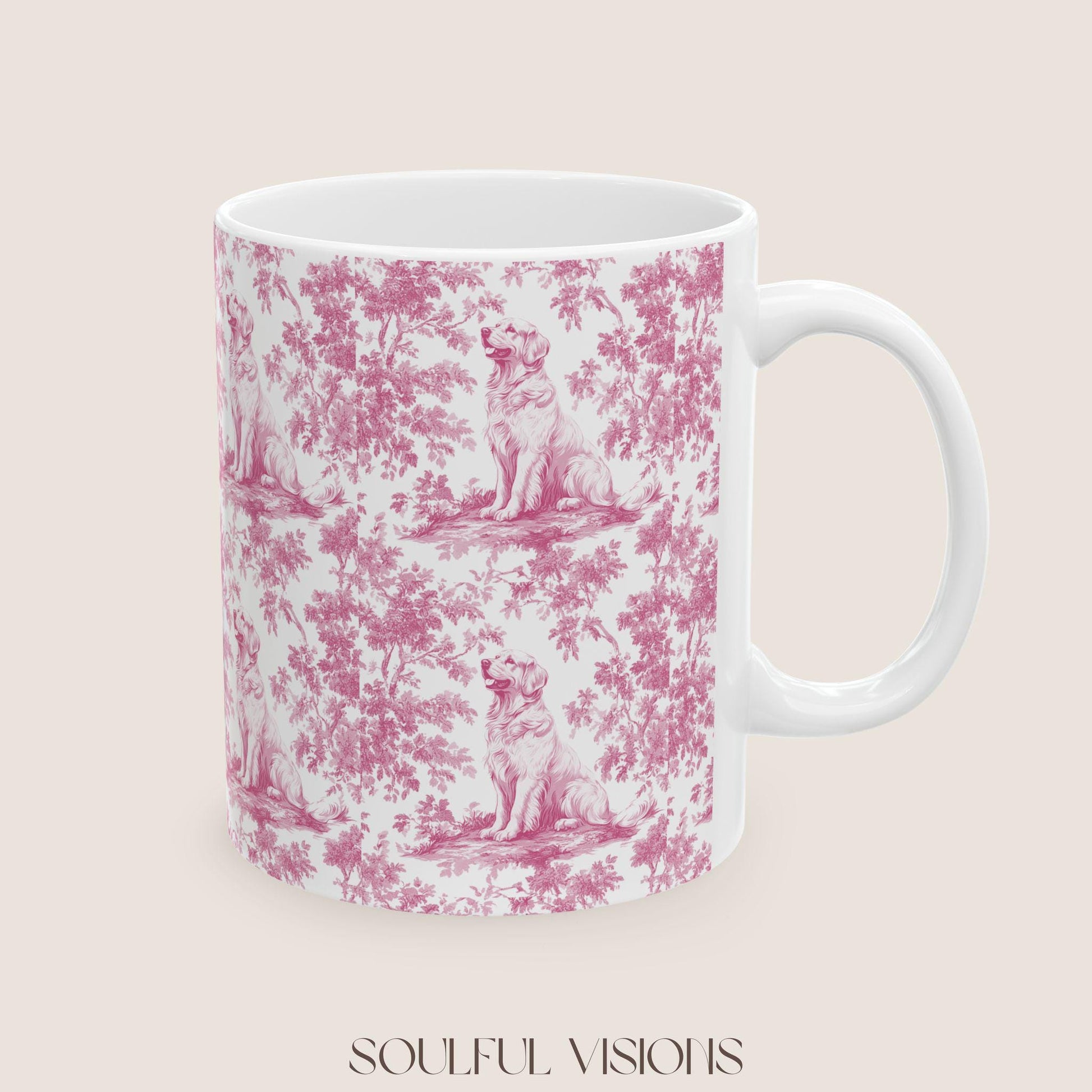 Golden Retriever French Pink Toile de Jouy Mug, Golden Retriever, Golden Retriever ceramic mug, Retriever Mugs, Golden Retriever Lover Gift
