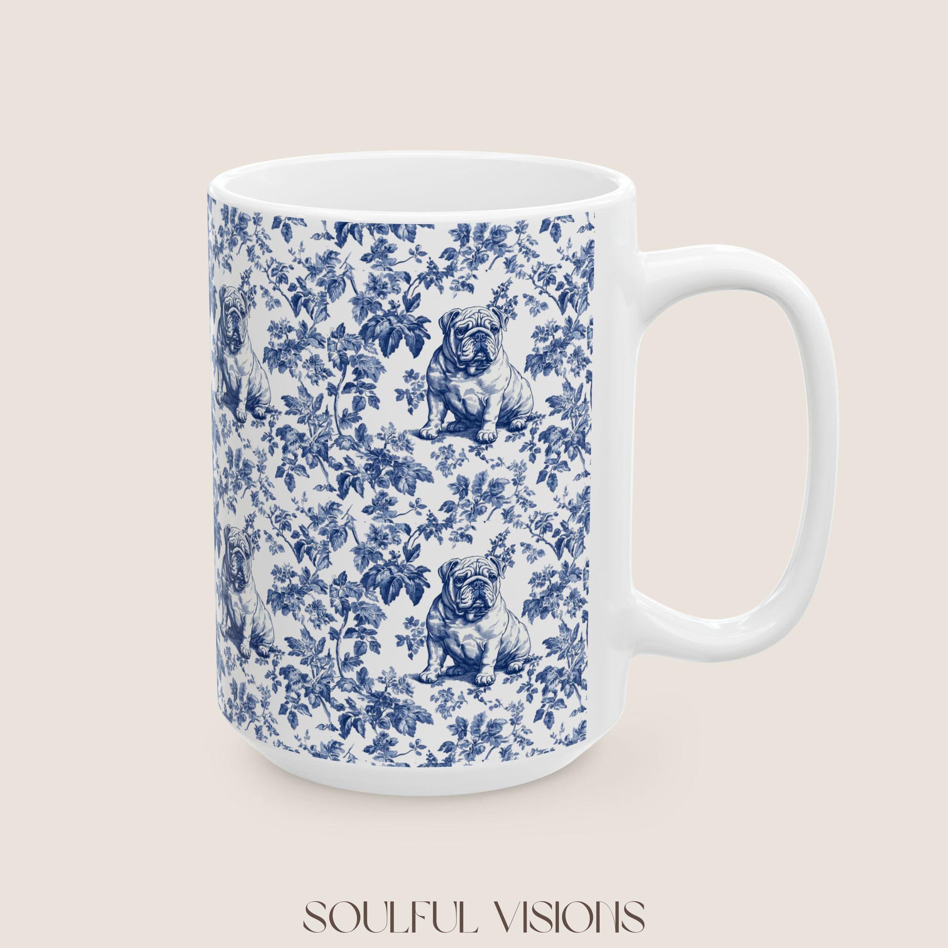 English Bulldog French Toile De Jouy Mug, English Bulldog Mug, English Bulldog gifts, English Bulldog, English Bulldog mom, Bulldog Mug Gift