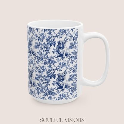 English Bulldog French Toile De Jouy Mug, English Bulldog Mug, English Bulldog gifts, English Bulldog, English Bulldog mom, Bulldog Mug Gift