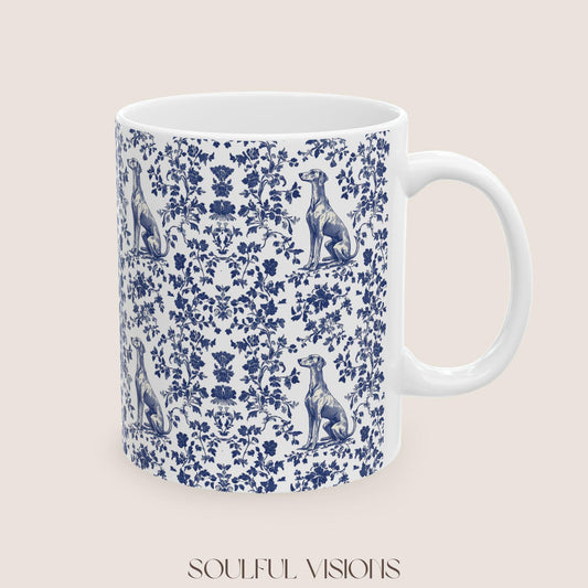 Greyhound French toile De Jouy Mug, Greyhound, Greyhound Dog mom, Greyhound gift, Italian Greyhound, Greyhound Mug, Dog Mom Mug
