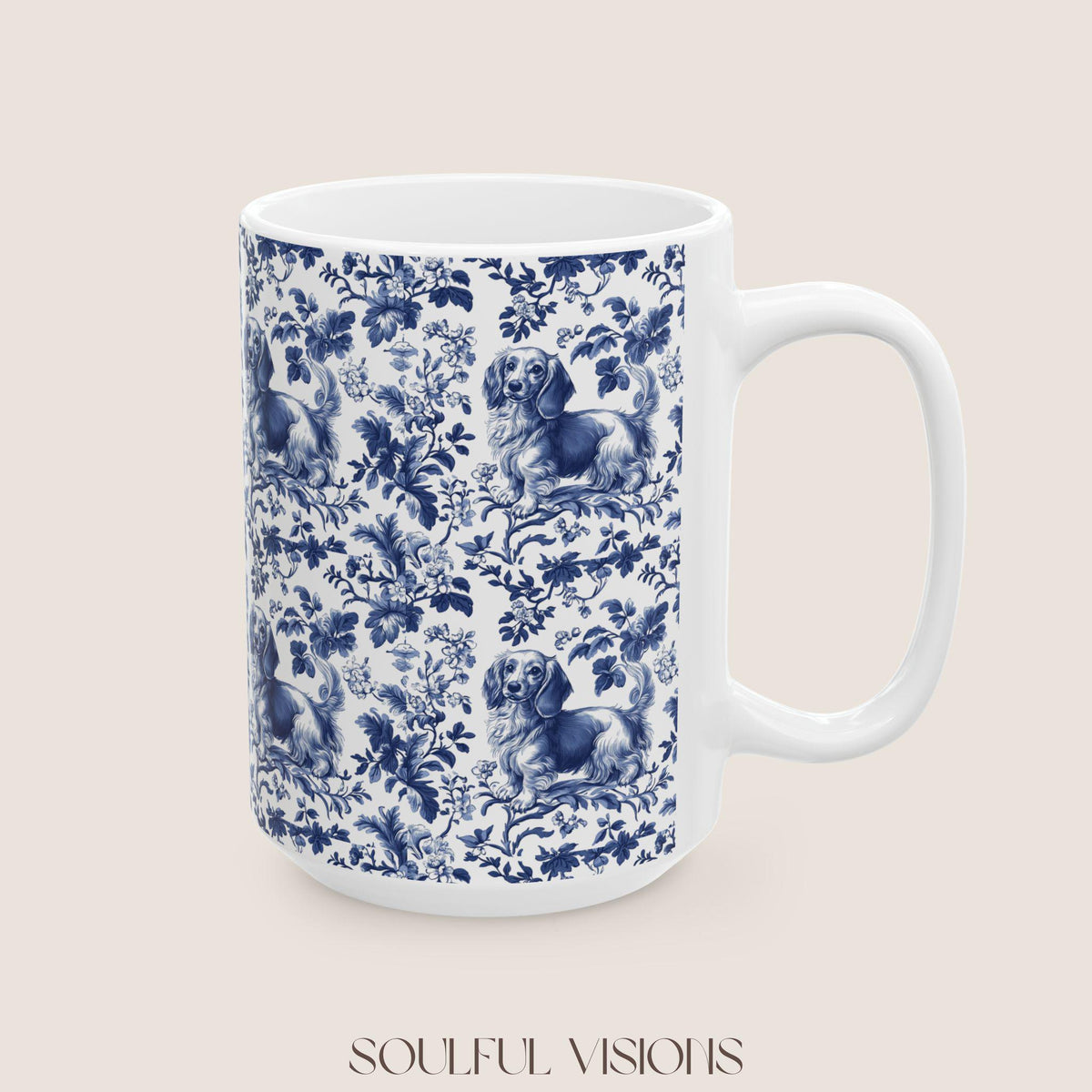 Dachshund French Blue Toile de Jouy Mug, Blue toile de jouy, dachshund ceramic mugs, Doxie Mom Mugs, Sausage Dog Lover Gifts, Dachshund mug