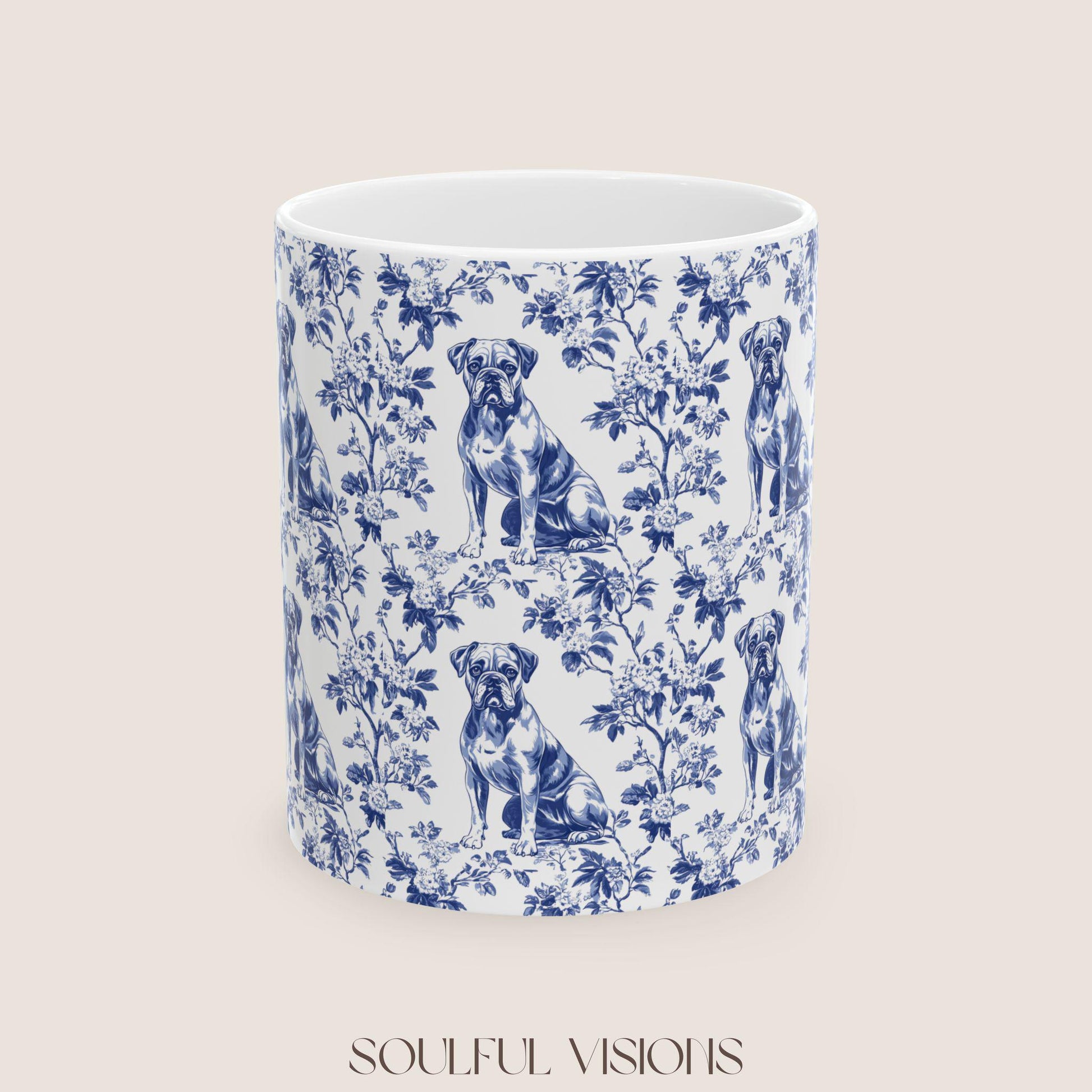 Boxer Dog French Toile De Jouy Mug, boxer dog Mug, Boxer, boxer dog gifts, boxer dog mom, boxer dog gift, Dog blue toile mug