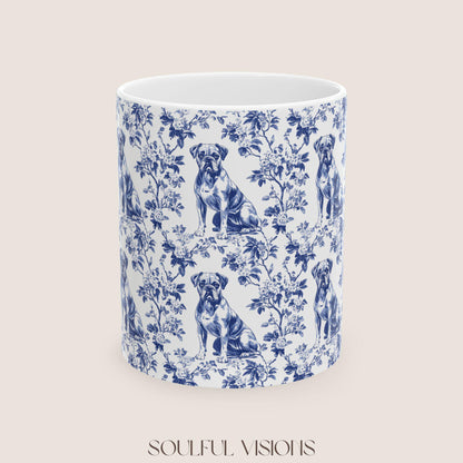 Boxer Dog French Toile De Jouy Mug, boxer dog Mug, Boxer, boxer dog gifts, boxer dog mom, boxer dog gift, Dog blue toile mug