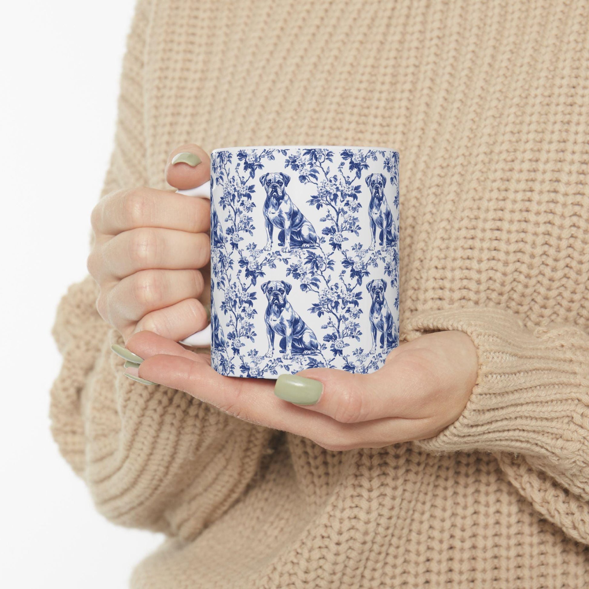 Boxer Dog French Toile De Jouy Mug, boxer dog Mug, Boxer, boxer dog gifts, boxer dog mom, boxer dog gift, Dog blue toile mug