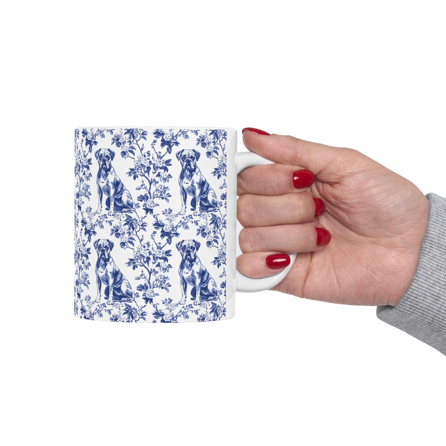 Boxer Dog French Toile De Jouy Mug, boxer dog Mug, Boxer, boxer dog gifts, boxer dog mom, boxer dog gift, Dog blue toile mug