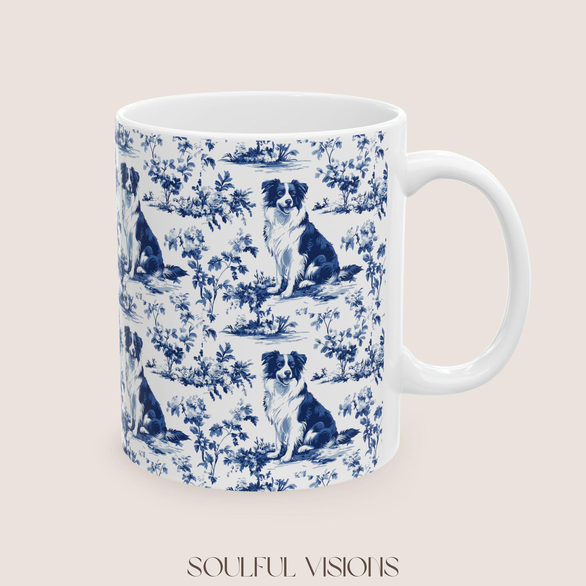 Border Collie French Toile De Jouy Mug, Border Collie Mug, Border Collie, Border Collie mom, Border Collie Coffe Cup gift, Collie Mug