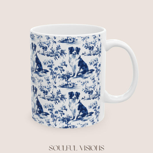 Border Collie French Toile De Jouy Mug, Border Collie Mug, Border Collie, Border Collie mom, Border Collie Coffe Cup gift, Collie Mug