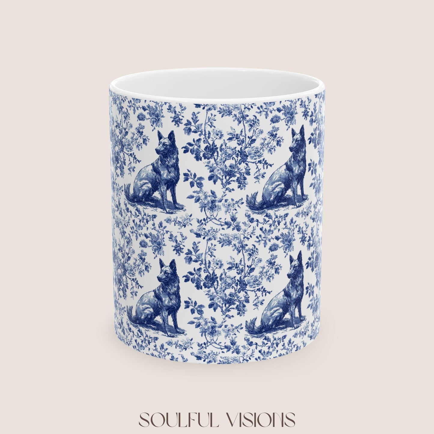 Belgian Malinois French Toile De Jouy Mug, Belgian Malinois Mug, Belgian Malinois gift, Belgian Malinois Lover Gift, Malinois Ceramic Mug
