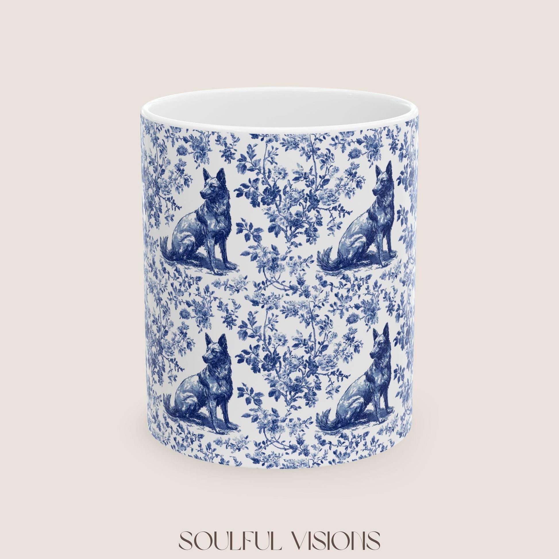 Belgian Malinois French Toile De Jouy Mug, Belgian Malinois Mug, Belgian Malinois gift, Belgian Malinois Lover Gift, Malinois Ceramic Mug