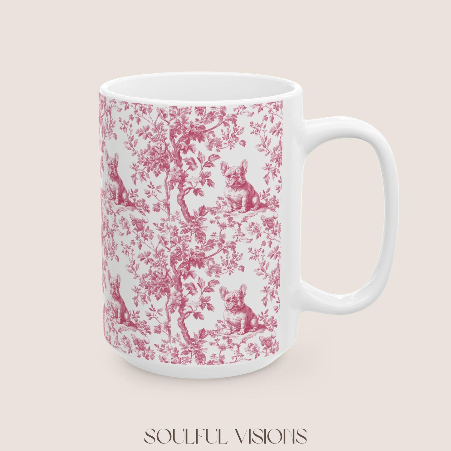 French Bulldog Pink French Toile De Jouy Mug, French Bulldog Mug, Frenchie mom, French Bulldog, French Bulldog Lover gift, Frenchie Mug