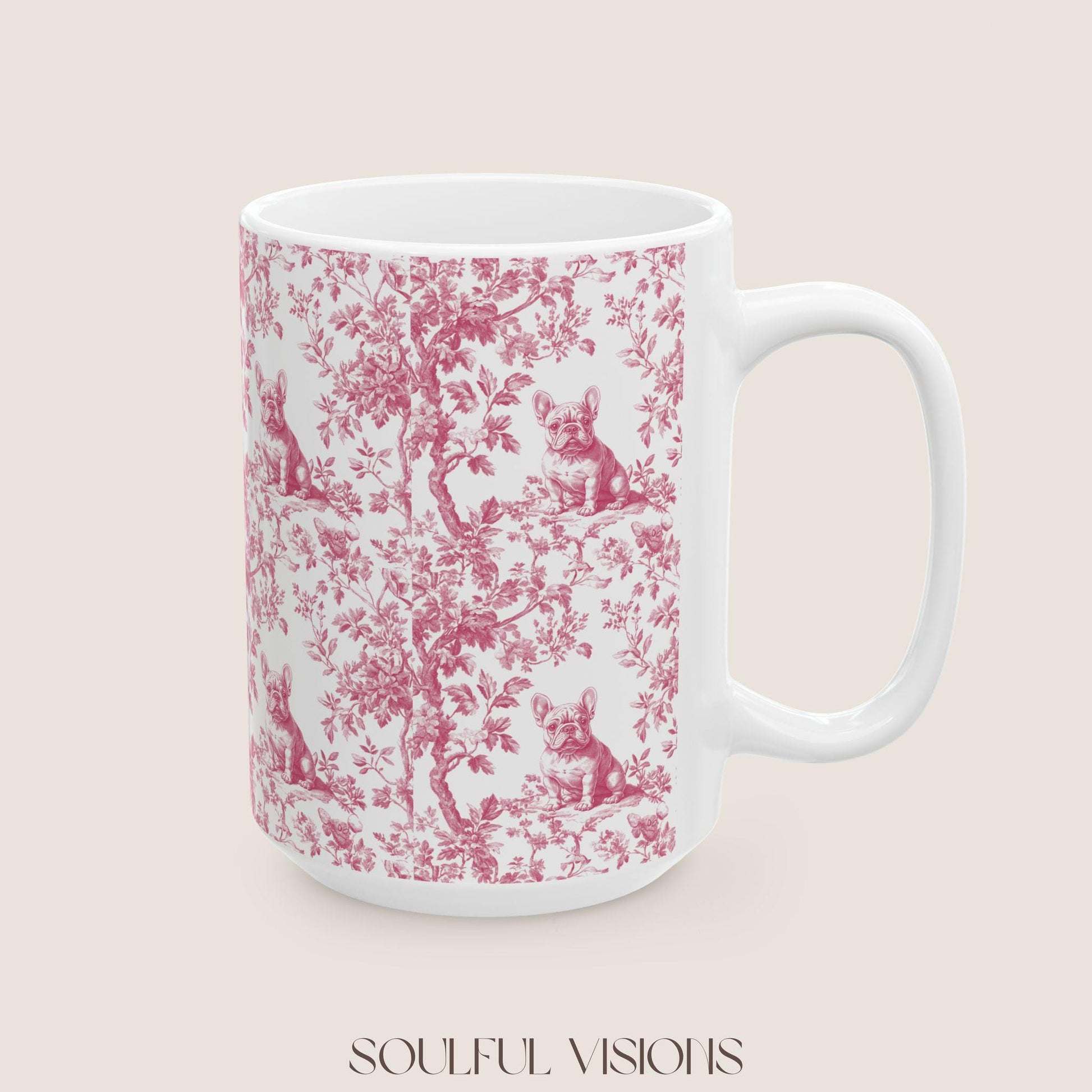 French Bulldog Pink French Toile De Jouy Mug, French Bulldog Mug, Frenchie mom, French Bulldog, French Bulldog Lover gift, Frenchie Mug