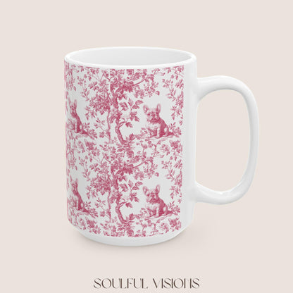 French Bulldog Pink French Toile De Jouy Mug, French Bulldog Mug, Frenchie mom, French Bulldog, French Bulldog Lover gift, Frenchie Mug